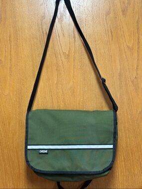 Olive Green Messenger Bag with Reflective Accent